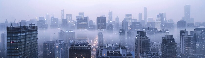 Urban skyline masked by PM 2.5, spotlighting urgent tech innovations and streamer awareness aEUR"ar 1:1 aEUR"v 6,close-up