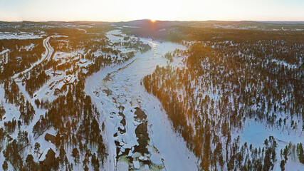 Finland panorama in winter with snow at sunset - Aerial view - 764050183