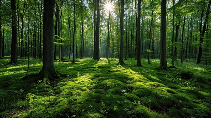 Serene Green: A Breathtaking Panorama of the Forest Landscape