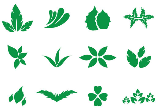 Leaf icons Green color. Set of green  Leafs green color icon logo. Leaves on white background. Ecology. Vector illustration.