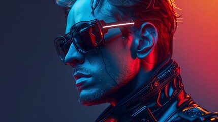 Profile portrait of a stylish, handsome cyborg with a futuristic aesthetic.