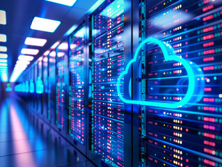 Internet online network cloud storage backup server concept.