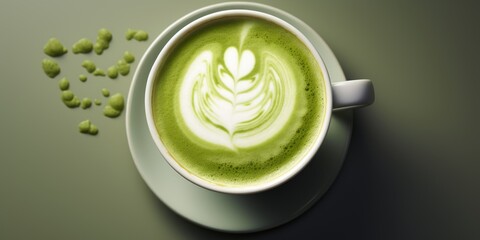 matcha latte in a cup close-up Generative AI - obrazy, fototapety, plakaty