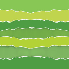 Green torn paper colorful stripes, Springtime banner template.
 Illustration of Ripped paper stripes, torn paper edge. Vector available.