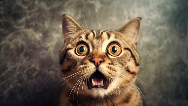 Shocked cat with his mouth open, surprised puzzled, funny, crazy.