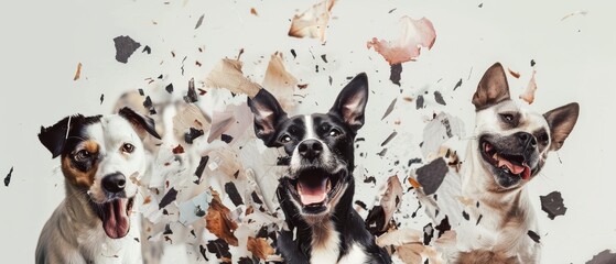 Funny dogs posing against a white studio background. Concept of movement, action, pets love, animal life. Look joyful, happy and delighted. Copyspace for advertising or flyers.