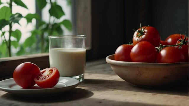 tomatoes and a glass of warm milk