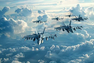 Poster fighter jets in formation flying through the sky © chandlervid85