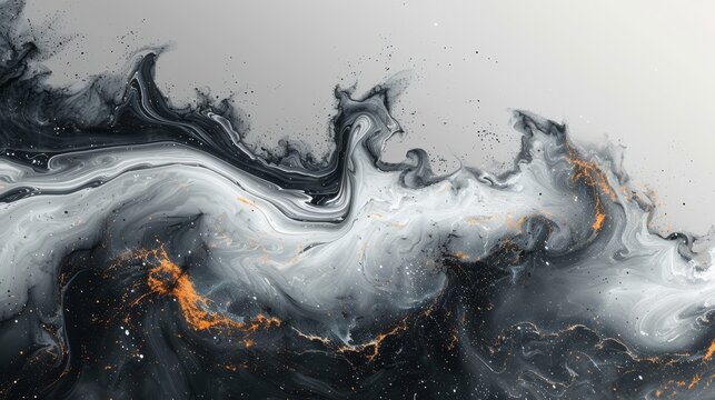 This is an abstract art landscape banner design with brush stroke watercolor texture modern image that has a black and white marble texture with Japanese waves in a vintage style.
