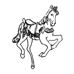 Black single horse  line illustration, simple figure flat design, interface isolated on white background