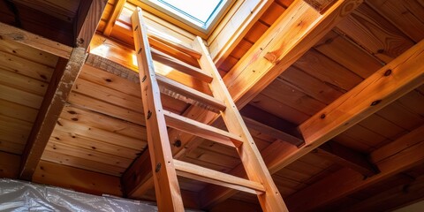 Fototapeta premium Generate a photography of attic ladder 