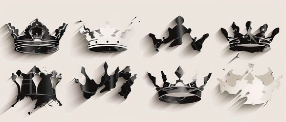 Halftone vintage crowns in black and white. Elements for collage. Dadaist style modern illustration. Modern trendy illustration.