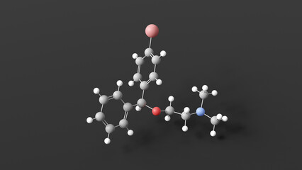 bromazine molecular structure, h1 receptor antagonists, ball and stick 3d model, structural chemical formula with colored atoms