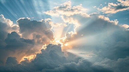 Dramatic cloudscape with sunlight breaking through, creating a picturesque scene


 - obrazy, fototapety, plakaty