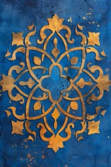 Obraz na płótnie Canvas Intricate Stencil Background Pattern of an Arabesque Tile in Royal Blue and Gold created with Generative AI Technology