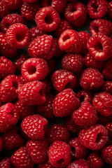 A pile of raspberries top view image. Generative AI.