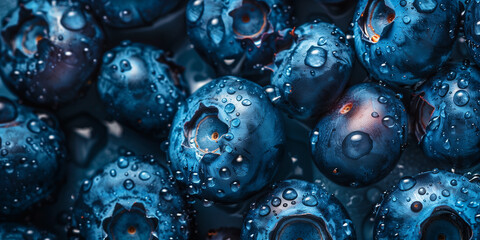 A pile of blueberries wide view image. Generative AI.