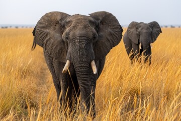 An endangered African elephant wanders in the savanna, symbolizing the beauty and fragility of wildlife.