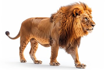 The majestic lion with its powerful gaze reflects the essence of royalty, on a white background.