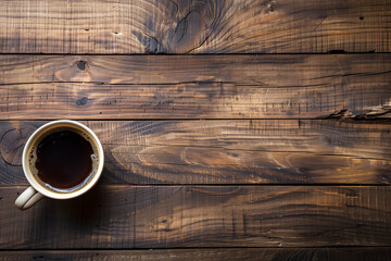 Top view cup of black coffee. Hot drink on wooden table. Generative AI.