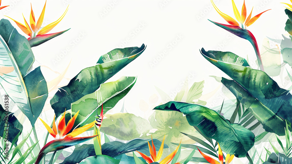 Wall mural tropical illustration with tropical plants.