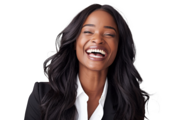 Portrait of beautiful African American Business woman wearing suit and shirt posing with smart and confidence isolated on transparent png background.