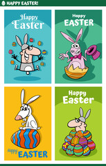 cartoon Easter greeting cards designs set