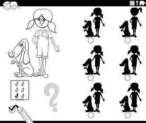 shadow game with cartoon girl and her dog coloring page
