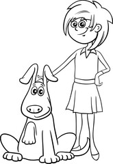 cartoon teen girl with dog character coloring page