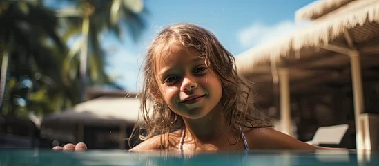 Foto op Aluminium There is a young girl in a bikini relaxing and having fun in the pool © TheWaterMeloonProjec