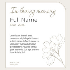 card template funeral with beige flowers