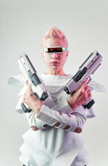 Representation of a bionic super human with advanced technology parts