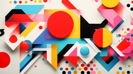 A colorful geometric pattern design with bold shapes and vibrant contrasting colors
