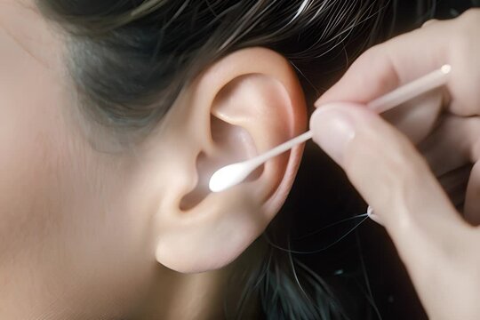 person using a cotton swab with plastic stem in ear