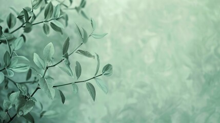 celadon and green floral background with green leaves,  presentation wallpaper with copy space