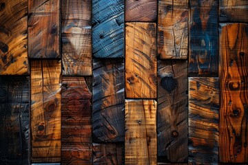 Weathered hardwood flooring background with textured brown planks, exuding rustic charm.