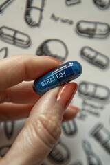 Obraz premium Hand holding a blue capsule with 