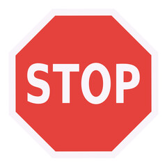 Octagonal red and white stop sign (flat design,cut out)