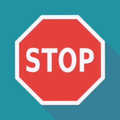 Octagonal red and white stop sign (flat design)