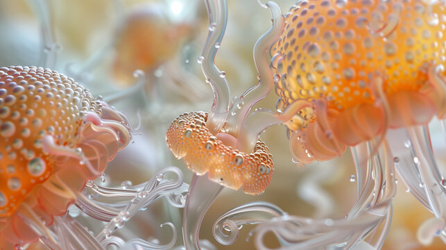 Enchanting Surrealism: Jellyfish and Flowers in Cinema4D Style. Peach fuzz and pastel colors