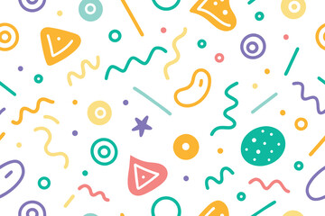 Fun colorful line doodle seamless pattern. Creative minimalist style art background for children or trendy design with basic shapes. Simple childish scribble backdrop invitation