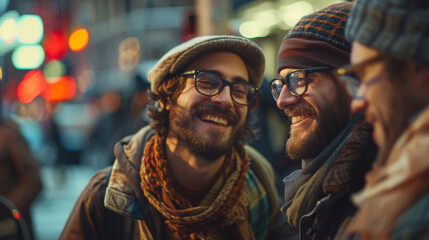 Three men are smiling and laughing together - obrazy, fototapety, plakaty