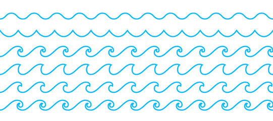 Sea wave pattern background. Vector ocean wave shape pattern. Water line background. Seamless marine decoration pattern background - 764067160
