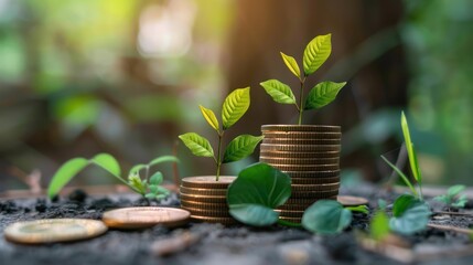 plant growing from a pile of coins