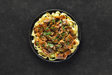  Homemade hearty beef stroganoff with mushrooms and pasta