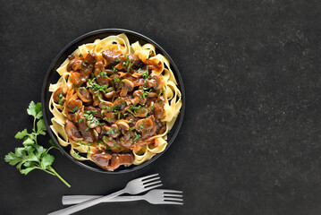  Homemade beef stroganoff with mushrooms and pasta