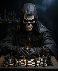 skeleton playing chess