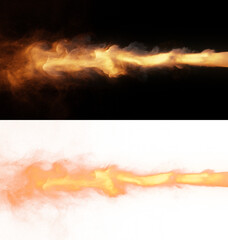 Rich orange-yellow smoke particle trail effect isolated on black and alpha transparent background, for a bold overlay statement. - 764068191