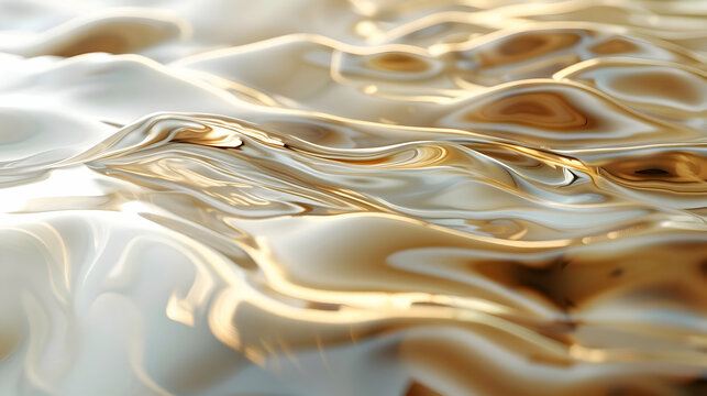 Abstract fluid shiny gold wave shapes close up background. High quality