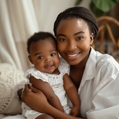 Portrait of a Smiling Mother with her Baby perfect for Family or Parenting Content